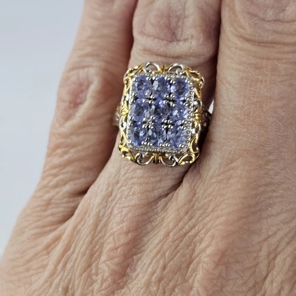 Genuine Tanzanite Ring in 18K YG and Platinum Over Sterling Silver Size 5! - Picture 9 of 10